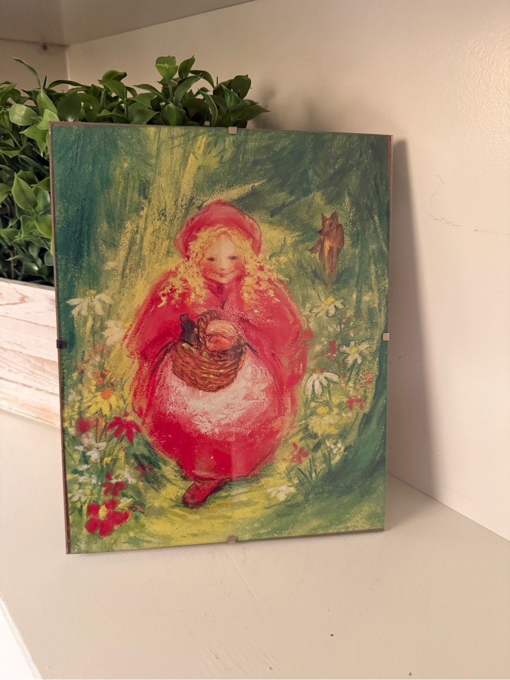 Vintage Style Little Red Riding Hood Framed Art Print Wolf Cottagecore 8”x10”